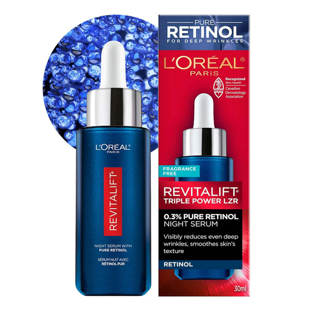 L'Oreal Paris Revitalift Triple Power Lzr Retinol Night Serum For Face With 0.3% Pure Retinol Moisturizes Skin And Eliminates Deep Wrinkles For All Skin Types 30Ml