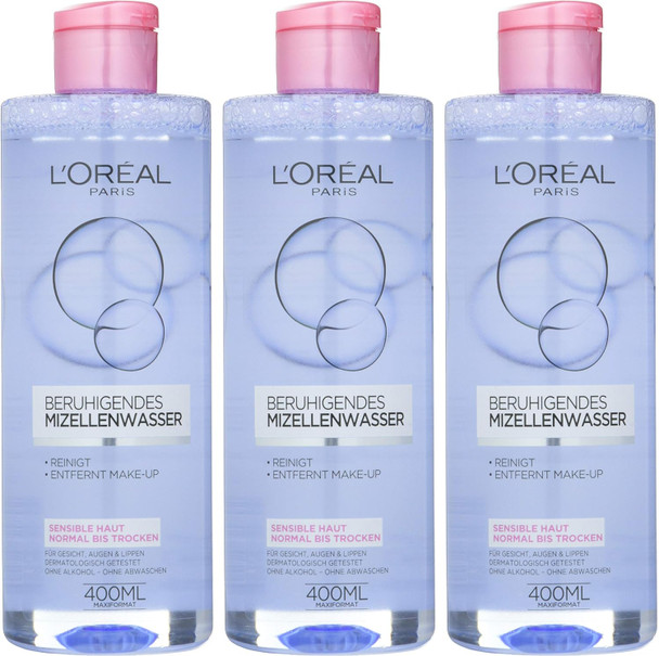 L'Oreal Paris Skin Expert Soothing Micellar Water For Sensitive Skin Pack Of 3 X 400 Ml