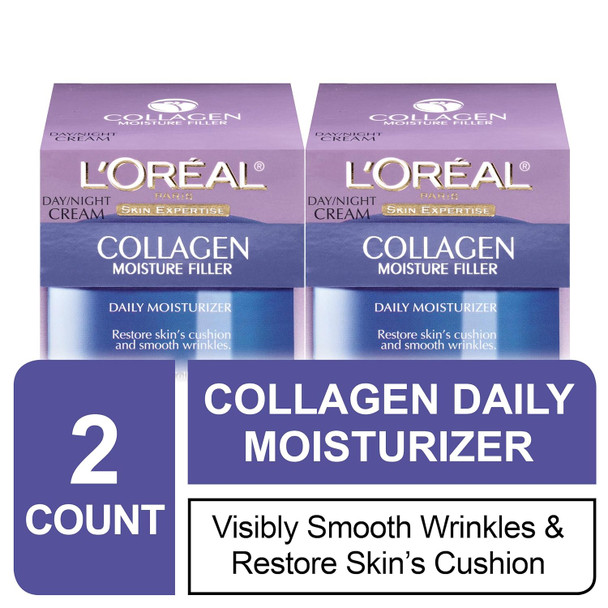 L'Oreal Paris Skincare Collagen Face Moisturizer Day And Night Cream Anti-Aging Face Neck And Chest Cream To Smooth Skin And Reduce Wrinkles 1.7 Oz Pack Of 2 L'Oreal Paris Skincare Collagen Face Moisturizer Day And Night Cream Anti-Aging Face Neck And Chest Cream To Smooth Skin And Reduce Wrinkles 1.7 Oz Pack Of 2