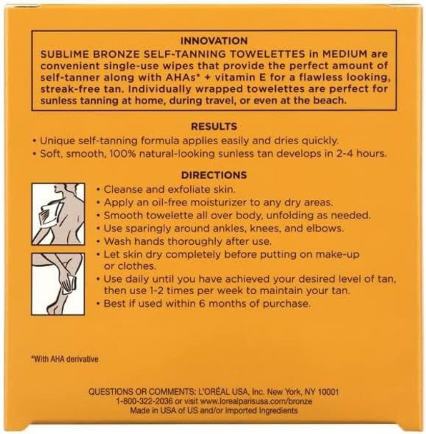 L'Oreal Paris Sublime Bronze Self-Tanning Body Towelettes 6-Count Pack Of 2