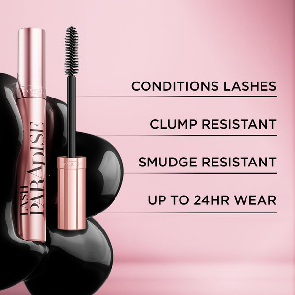 L'Oreal Paris Voluminous Makeup Lash Paradise Mascara Voluptuous Volume Intense Length Feathery Soft Full Lashes No Flaking No Smudging No Clumping Blackest Black 1 Count