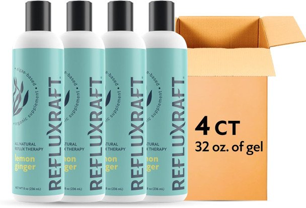 Natural Acid Reflux Relief Supplement for GERD Relief  Heartburn LPR and Indigestion Relief. Natural Alginate Therapy. 47 Servings Per Bottle. Lemon Ginger Flavor. (4 Bottles)