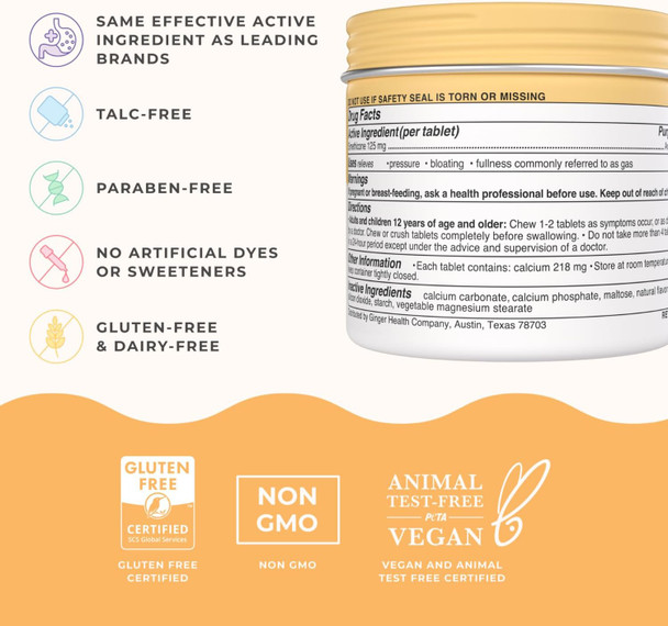 Wonderbelly Bloat + Gas Relief, Extra Strength Chewable Tablets, with 125 mg Simethicone, No Talc or Dye, Mango Smoothie, 42 Count