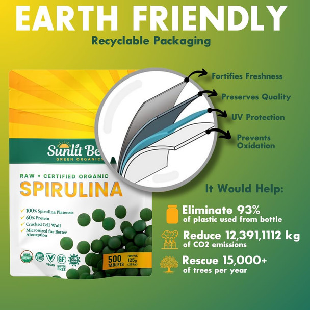 Sunlit Best - USDA Organic Spirulina Tablet - Natural Super Greens Supplements for Immune Support, Gut Health & Boost Energy Tablets with Chlorophyll, Vegan & High Protein, Non GMO,  Superfood Tabs