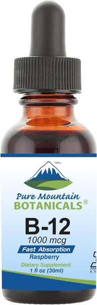 Pure Mountain Botanicals B12 Vitamin 1000 Mcg – Kosher B12 Drops In 1Oz Bottle With Natural Berry Flavor
