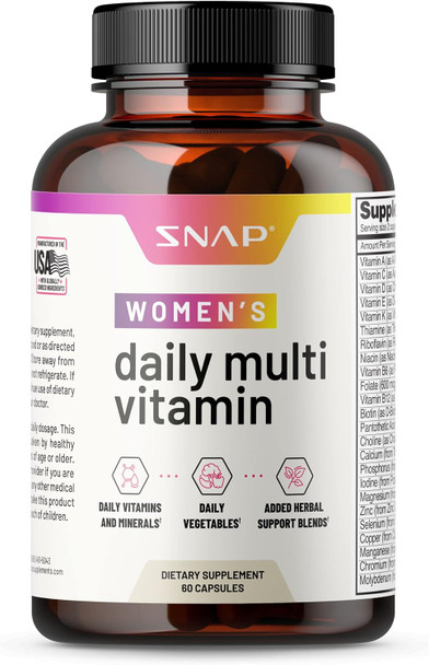 Snap Supplements Women'S Multivitamins Daily Vitamins & Minerals For Women - Vitamin D B12 Zinc Herbs & Vitamin C For Energy & Immune Support Multivitamin For Women 60 Capsules