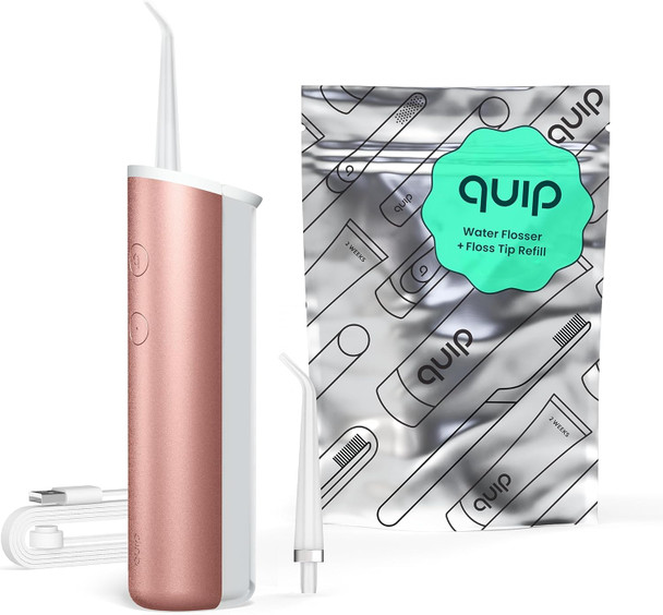 Quip Water Flosser With Replacement Tip - Cordless Water Flosser With Adjustable Pressure - Teeth Cleaner Pick With 360 Degree Rotating Replaceable Tip Rechargeable Water Dental Pick - Copper