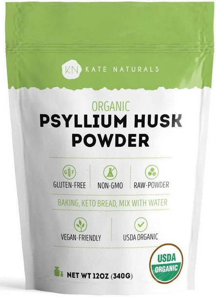 Kate Naturals Psyllium Husk Powder For Baking Fiber & Digestion. Psyllium Seed Powder For Dogs & Cats (12Oz Organic Gluten Free Pet Safe)