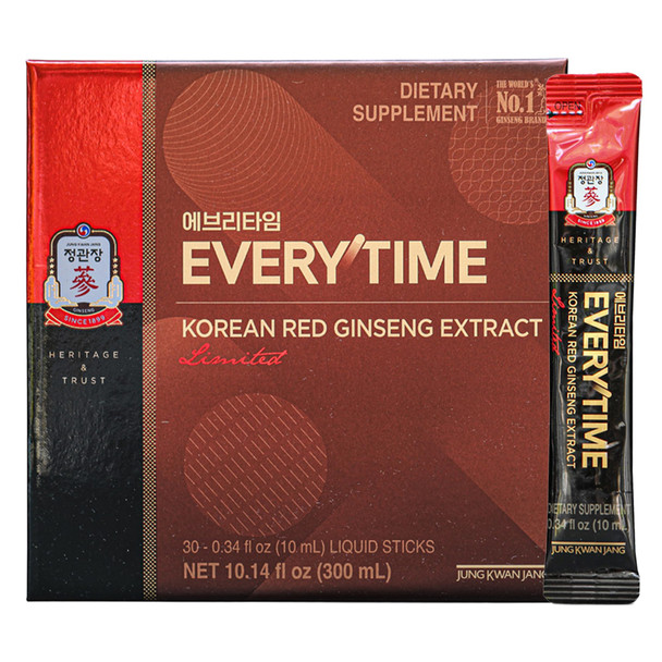 Jung Kwan Jang Korean Red Ginseng Extract Everytime 3000Mg | Sugar Free Energy Supplement Ginseng Tea Ginseng Supplement Korean Food | Energy Boost Stamina | 30 Count