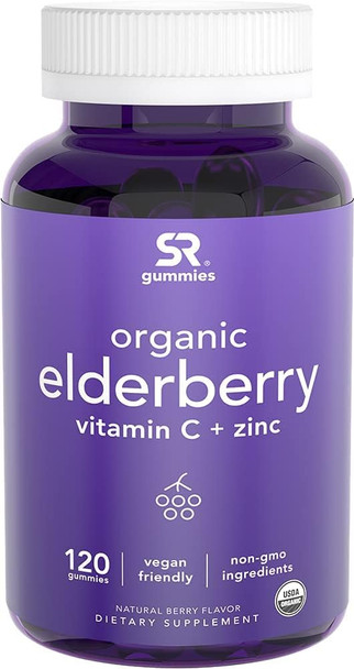 Sports Research Elderberry Gummies Concentrate With Vitamin C Zinc & Probiotics For Immune Support & Gut Health | Usda Organic Vegan Certified & Non-Gmo Verified (120 Gummies)