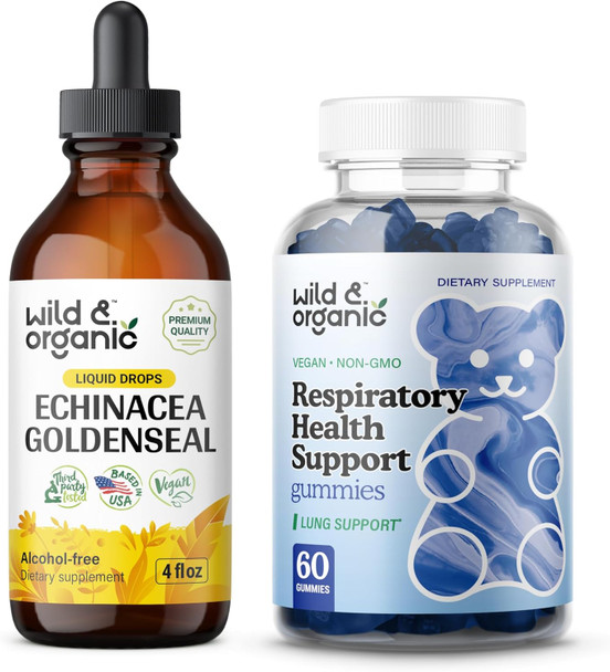 Wild & Organic Echinacea Goldenseal Tincture 4 Fl Oz & Lung Detox Gummies