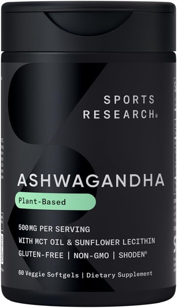 Sports Research Ashwagandha Softgels With Coconut Mct Oil - Natural Adaptogen Made With Shoden Ashwa For Relaxation Calm & Sleep Support - Gluten Free & Vegan Friendly - 60 Count