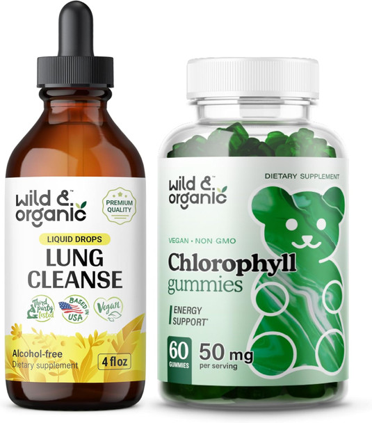 Wild & Organic Lung Cleanse Tincture 4 Fl Oz & Chlorophyll Gummies 60 Chews