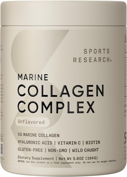 Sports Research Collagen Beauty Complex With Hyaluronic Acid Vitamin C + Biotin | Pescatarian Keto Certified & Non-Gmo Verified - Unflavored (30 Servings)