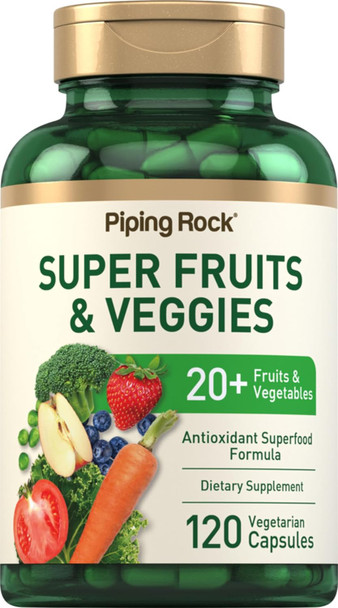 Piping Rock Fruits And Veggies Supplement | 120 Capsules | Plus 20 Fruit And Vegetables | Antioxidant Superfood Formula | Daily Multivitamin | Vegetarian Non-Gmo Gluten Free