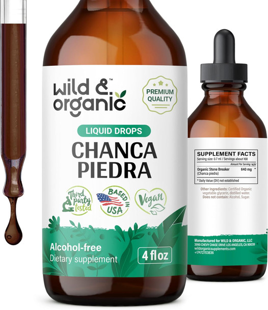 Wild & Organic Chanca Piedra Stone Breaker Drops - Herbal Chanca Piedra Extract For Kidney Health & Gallbladder Cleanse - Urinary Health Support - Vegan Alcohol Free - 4 Fl Oz