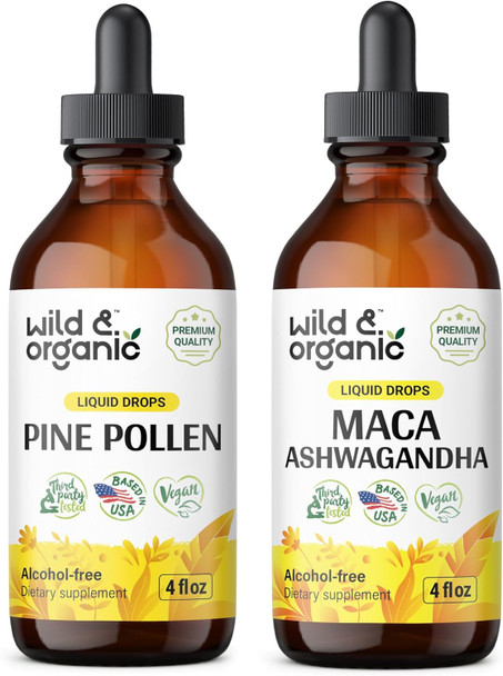 Wild & Organic Pine Pollen Tincture 4 Fl Oz & Maca Ashwagandha Tincture 4 Fl Oz