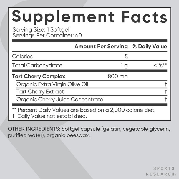 Sports Research Tart Cherry Concentrate  Made From Montmorency Tart Cherries Non Gmo and  Gluten Free (60 Liquid Softgels) Sports Research Tart Cherry Concentrate  Made From Montmorency Tart Cherries Non Gmo and  Gluten Free (60 Liquid Softgels)