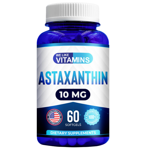 We Like Vitamins Astaxanthin 10Mg Softgel - Highly Potent Astaxanthin Supplements From Haematococcus Pluvialis - Improves Eye Joint Skin Health & Energy Levels - 60 Count 2 Month Supply