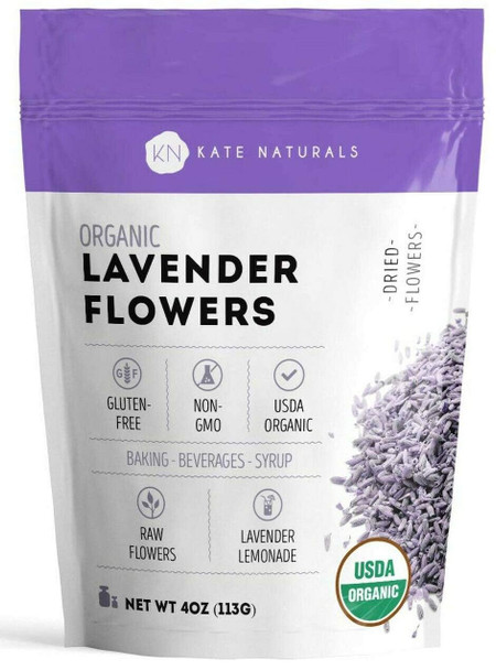 Kate Naturals Dried Lavender Flowers For Tea Syrup Lemonade Soap Making. Edible Culinary Grade Buds (4Oz Organic Food Grade)
