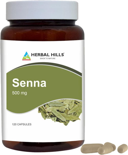 Herbal Hills Senna Capsules (Alexandrina Senna) | 120 Capsules (500 Mg) | Natural Laxative Stool Softner Constipation Relief