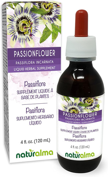 Naturalma Passionflower (Passiflora Incarnata) Herb With Flowers Alcohol-Free Tincture - 4 Fl Oz Liquid Extract In Drops - Herbal Supplement - Vegan