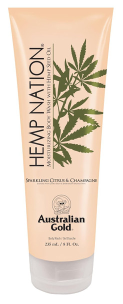 Australian Gold Hemp Nation Sparkling Citrus & Champagne Bundle - Tan Extender Body Lotion (18 Fl Oz) & Body Wash (8 Fl Oz) Effervescent Orange Grapefruit & French Wine Extract Pure Hemp Seed Oil