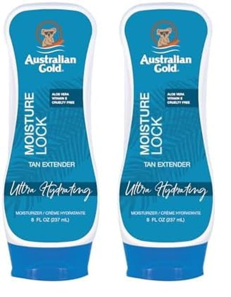 Australian Gold Moisture Lock Tan Extender Moisturizing Lotion 8 Ounce | Nourish Skin And Lock In Color | Enriched With Aloe & Vitamin E (Pack Of 2)