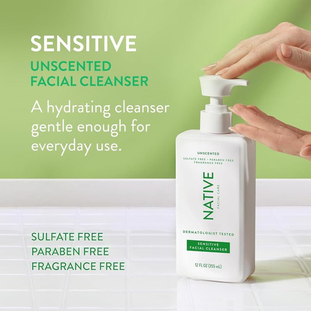 Native Sensitive Face Wash Spa Day Every Day Facial Cleanswer (2 Pack) | Daily Face Cleanerwith Aloe And Vitamin B3 Unscented 12 Fl Oz