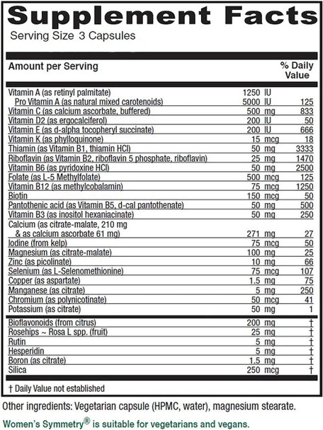 Vitanica Women's Symmetry High Potency Multivitamin and Mineral Vegan/Vegetarian 90 Capsules