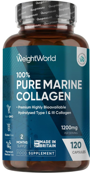 ‎Weightworld 100% Pure Marine Collagen Capsules - 120 Capsules (Not Collagen Powder/Collagen Tablets) - 2 Months Supply - Collagen Supplements for Women & Men - Premium Naticol Type 1 Hydrolysed Collagen Peptides