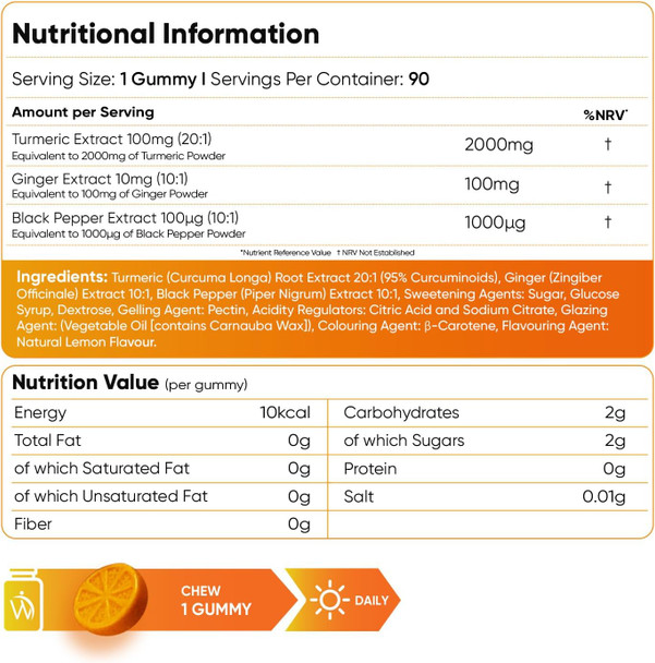 ‎Weightworld Turmeric Gummies with Black Pepper & Ginger 2100mg - 90 Natural Lemon Flavour Vegan Turmeric Gummies (3 Months Supply) –High Strength Alternative to Turmeric & Black Pepper Capsules for Adults