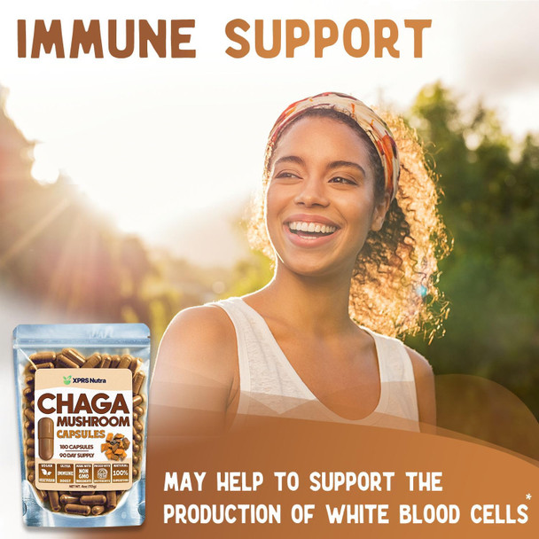 Xprs Nutra Chaga Mushroom Capsules - Premium USDA Chaga Mushrooms Capsules- Encapsulated Chaga Mushroom Powder for an Immunity Boost - Vegan Friendly Superfood for Chaga Tea and Beverages - 180 Count