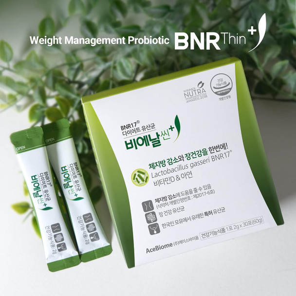 Acebiome BNRThin Plus Weight Management Probiotic Powder 10 Billion CFU d Lactobacillus Gasseri BNR17 Prebiotic and Probiotic for Digestive Health 30Packets x 3packs
