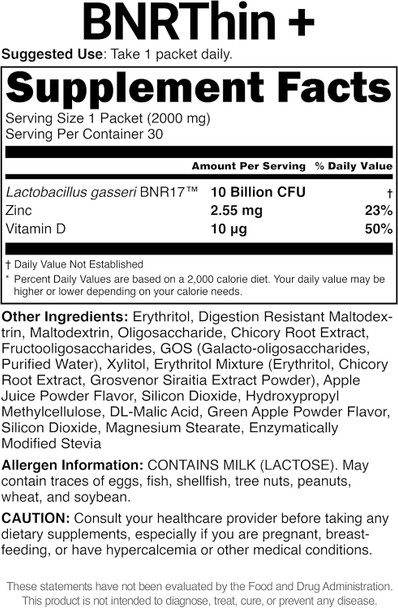 Acebiome BNRThin Plus Weight Management Probiotic Powder 10 Billion CFU d Lactobacillus Gasseri BNR17 Prebiotic and Probiotic for Digestive Health 30Packets x 3packs