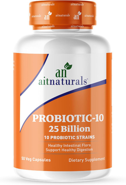 Aitnaturals Probiotic 10-25 Billion (50 veg Capsules) | Support Intestinal & Digestive Balance Ideal Immune System Bowel regularity function| Promotes Healthy Skin Optimize mental Health| Non-GMO