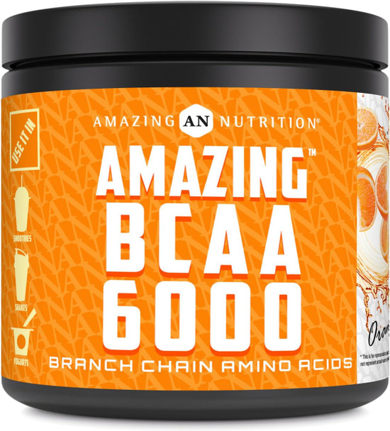 Amazing Nutrition BCAA 6000 | 6 Grams BCAA Per Serving | 30 Servings Powder | Branched Chain Amino Acid Supplement | Made in USA (Natural Orange)