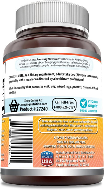 Amazing Nutrition Formulas Berberine with Bitter Melon & Banaba Extract Complex | 1250 Mg Per Serving | Veggie Capsules | Non-GMO | Gluten- | Made in USA (120 Count)