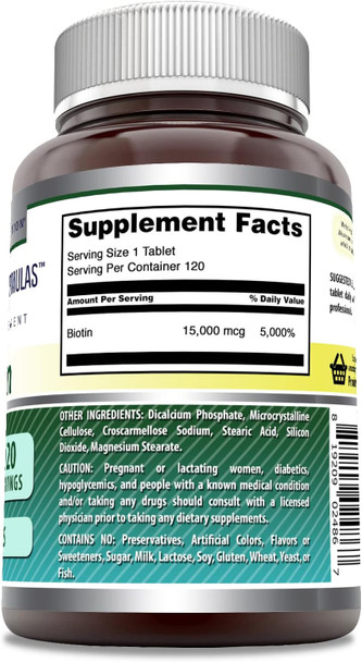 Amazing Nutrition Formulas Biotin Supplement | 15000 Mcg Per Serving | 120 Tablets | Non-GMO | Gluten | Made in USA