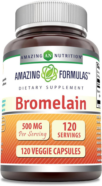 Amazing Nutrition Formulas Bromelain Supplement | 500 Mg Per Serving |120 Veggie Capsules | Non-GMO | Gluten | Made in USA | Ideal for Vegetarians