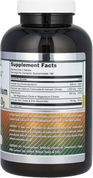 Amazing Nutrition Formulas Calcium Magnesium Zinc + Vitamin D3 Supplement | 500 Tablets | Non-GMO | Gluten- | Made in USA