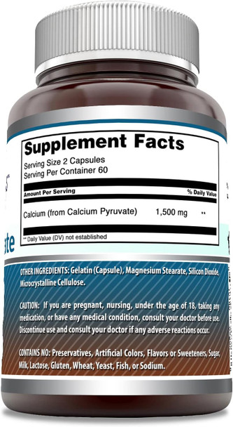 Amazing Nutrition Formulas Calcium Pyruvate 1500mg Per Serving 120 Capsules Supplement | Non-GMO | Gluten | Made in USA