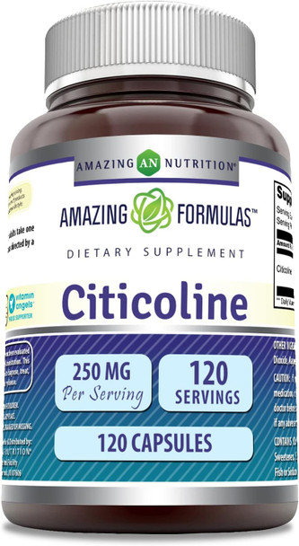 Amazing Nutrition Formulas Citicoline 250 mg | Capsules Supplement | Non-GMO | Gluten | Made in USA (120 Count)