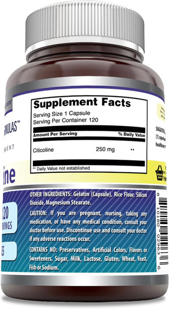 Amazing Nutrition Formulas Citicoline 250 mg | Capsules Supplement | Non-GMO | Gluten | Made in USA (120 Count)