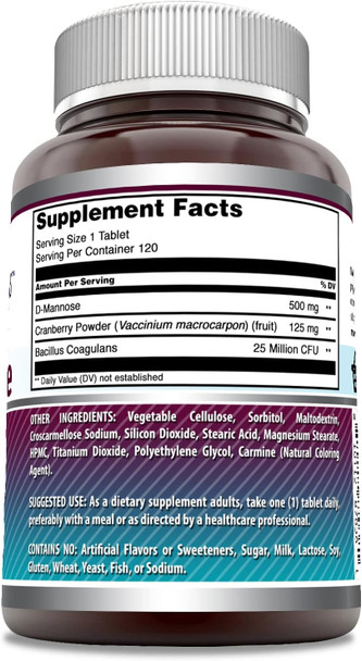 Amazing Nutrition Formulas D-Mannose Supplement | 500 Mg Per Serving | 120 Tablets | Non-GMO | Gluten | Made in USA