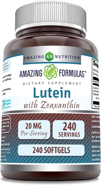 Amazing Nutrition Formulas Lutein 20 mg with Zeaxanthin 800 mcg | Softgels Supplement | Non-GMO | Gluten | Made in USA (240 Count)