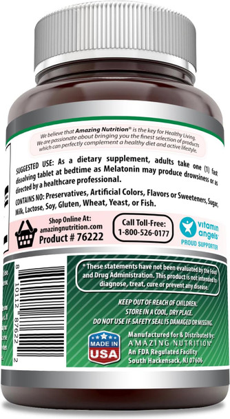 Amazing Nutrition Formulas Melatonin Fast Dissolve 10 Mg Tablets | Non-GMO | Gluten | Made in USA (365 Count | Citrus)