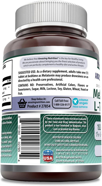Amazing Nutrition Formulas Melatonin Plus L-Theanine 10 mg Tablets Supplement | Non-GMO | Gluten | Made in USA (10 mg 120 Count)