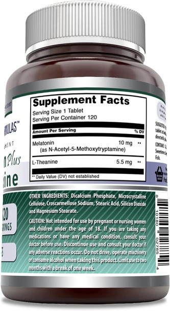 Amazing Nutrition Formulas Melatonin Plus L-Theanine 10 mg Tablets Supplement | Non-GMO | Gluten | Made in USA (10 mg 120 Count)