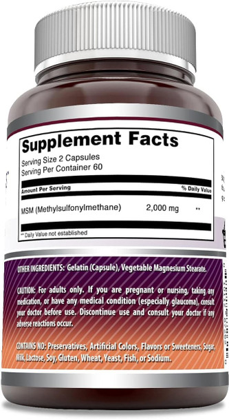 Amazing Nutrition Formulas MSM (Methylsulfonylmethane) Supplement | 2000 Mg Per Serving | Capsules | Non-GMO | Gluten | Made in USA (3 Pack 120 Count)